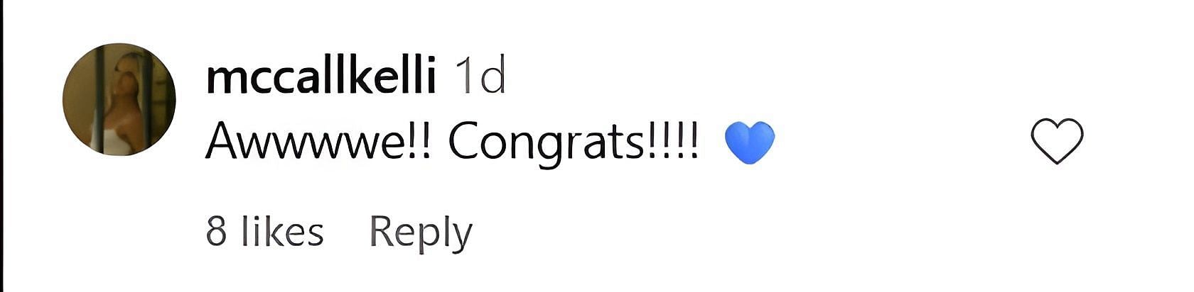Zane Smith's wife, McCall Kelli, commented on Gianna Tulio's gender reveal post. Source: via Instagram, @giannatulio